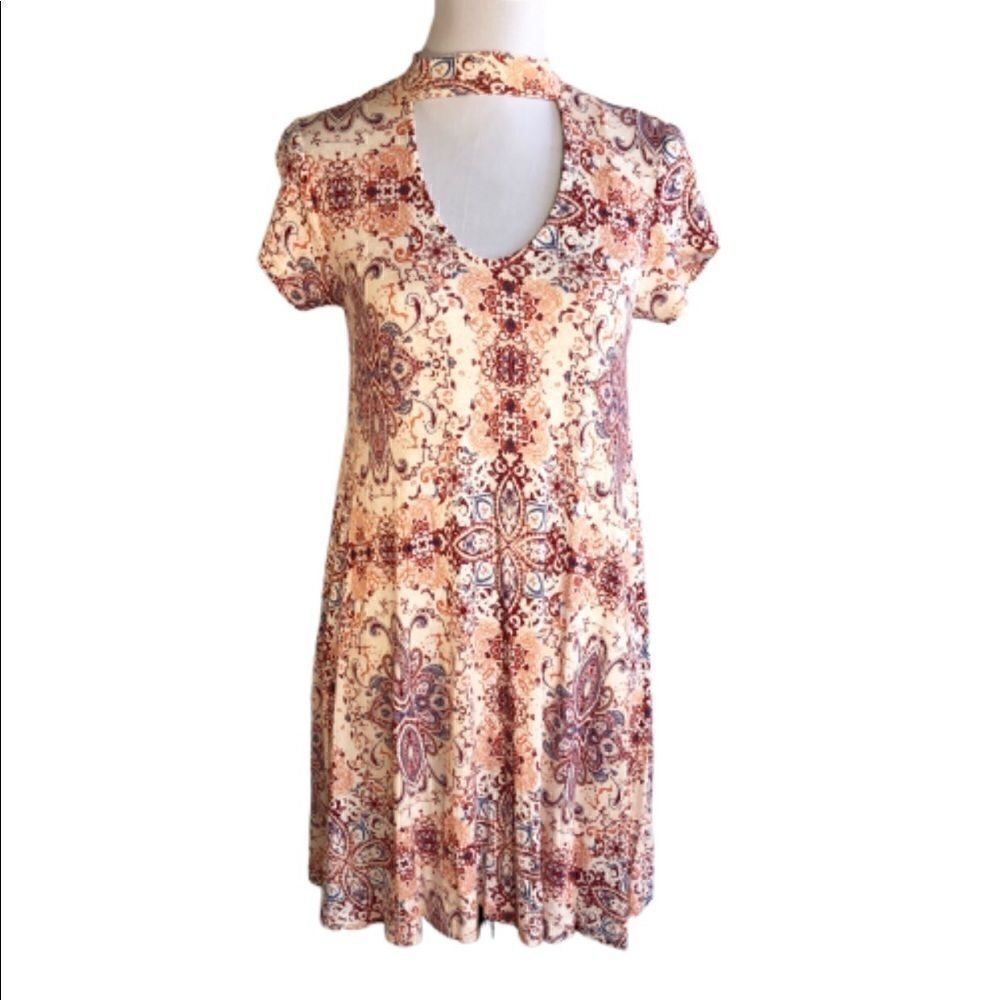 Rue 21 Dress Keyhole Front Choker Neck Collar Orange Tangerine White Small
